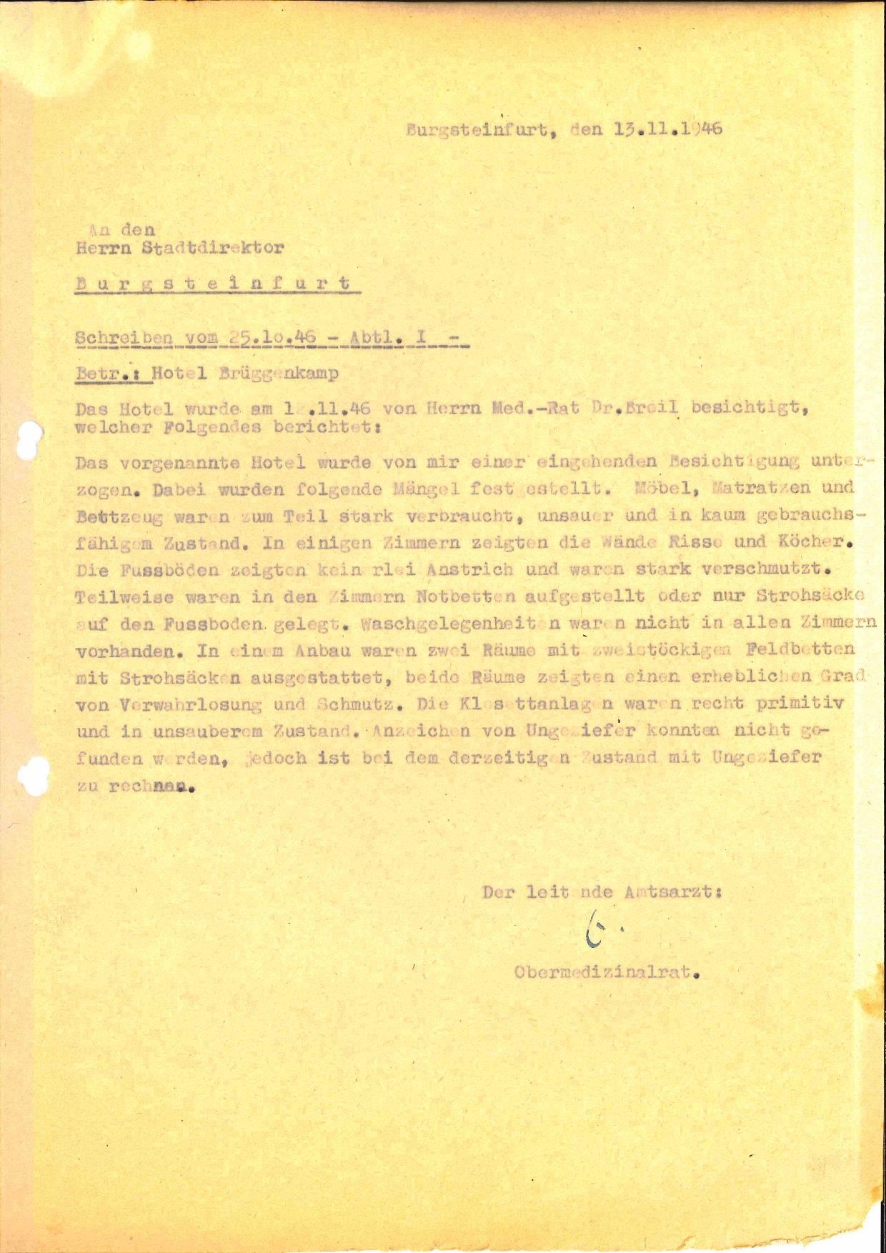 Überprüfung des Hotels Brüggekamp in Burgsteinfurt (1946) Überprüfung des Hotels Brüggekamp in Burgsteinfurt (1946)